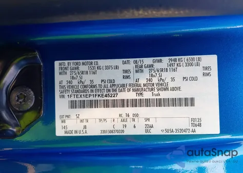 2015 Ford F-150 Xlt from USA, damaged, VIN 1FTEX1EP1FKE45227